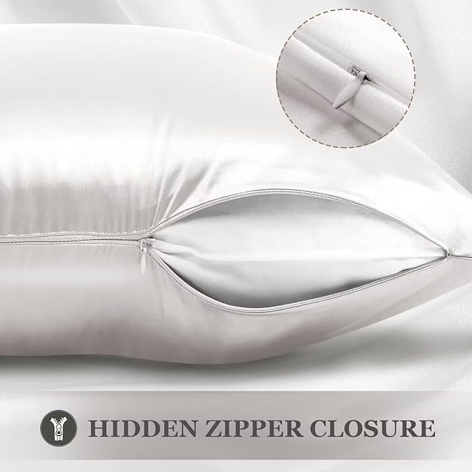 Adubor 100% Silk Pillowcase - Mulberry Silk Pillow Cases, 23 Momme 6A Grade Fibers, Silk Pillow Case for Hair and Skin Health, with Hidden Zipper (Queen 20''x30'', Lvory White, 2PC)