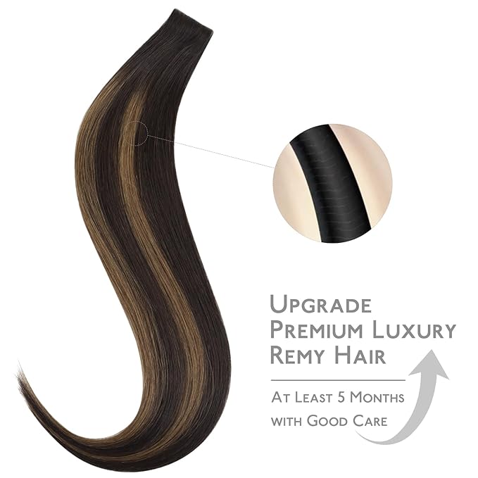 WENNALIFE Invisi Edge Tape in Hair Extensions Human Hair, 22 Inch 30g 10pcs Balayage Dark Brown Mixed Chestnut Brown Invisible Luxury Remy Hair Extensions Seamless Injected Straight Extensiones