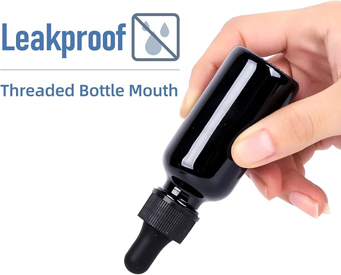 2 oz UV Resistant Dropper Bottle 48 Pack Black Glass Boston Bottles 60ml with Eye Droppers Black Caps for Essential Oils, Perfume, Leak Proof Travel Bottles for Liquids