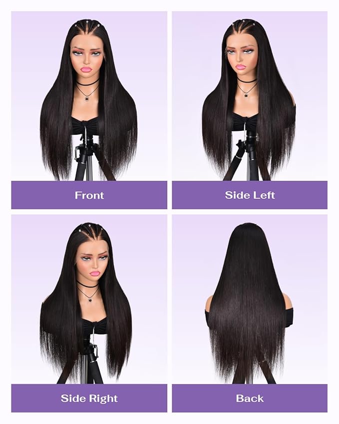 SKINLIKE Real HD Lace Wig 13x6 Full Frontal HD Lace Front Wigs Human Hair Pre Plucked Bleached Knots 180% Density 0.10mm Ultra-thin Invisible Lace Straight Human Hair Wigs For Women 28 Inch