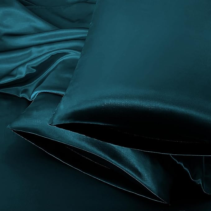 Aormenzy Satin Pillow Cases for Women Queen Size Set of 2, Dark Teal Satin Pillowcase for Hair with Envelope Closure Silky Pillow Covers Wrinkle, Fade Resistant (20x30 Inches)