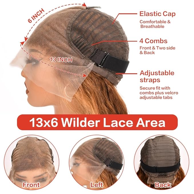Highlight Ombre 13x6 Lace Front Wig Human Hair Deep Wave Honey Blonde Glueless HD Transparent Lace Frontal Wigs for Women 180 Density Human Hair (highlight ombre deep wave, 32 inch)