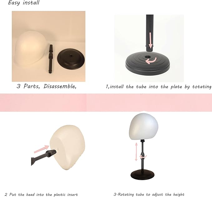 2 PACKS Adjustable wig or hat black styrofoam abstract mannequin head holder stand (13”to 17”)(AD02-White Egg)