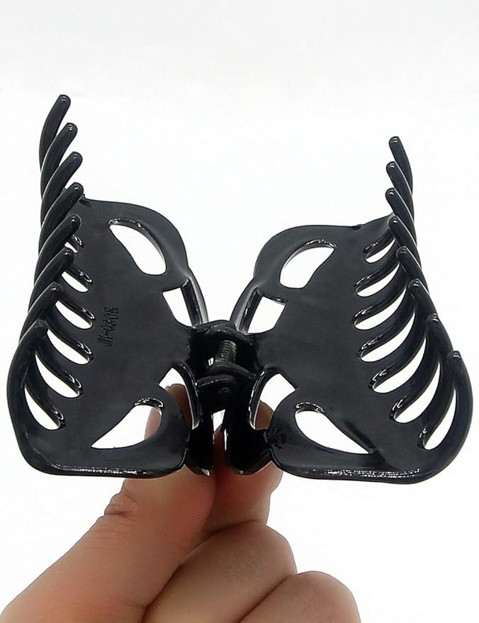 Solid Black Claw Clips for Women Large and Medium Size Neutral Butterfly Hair Clips Basic Non-Slip Hair Styling Accessories 2pcs in Set(Arc-Black)