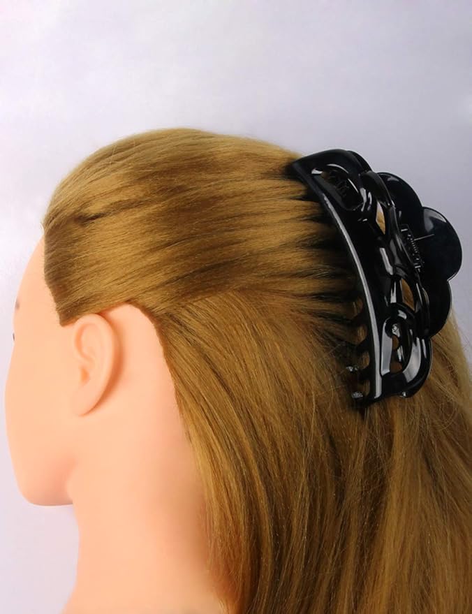 Solid Black Claw Clips for Women Large and Medium Size Neutral Butterfly Hair Clips Basic Non-Slip Hair Styling Accessories 2pcs in Set(Arc-Black)