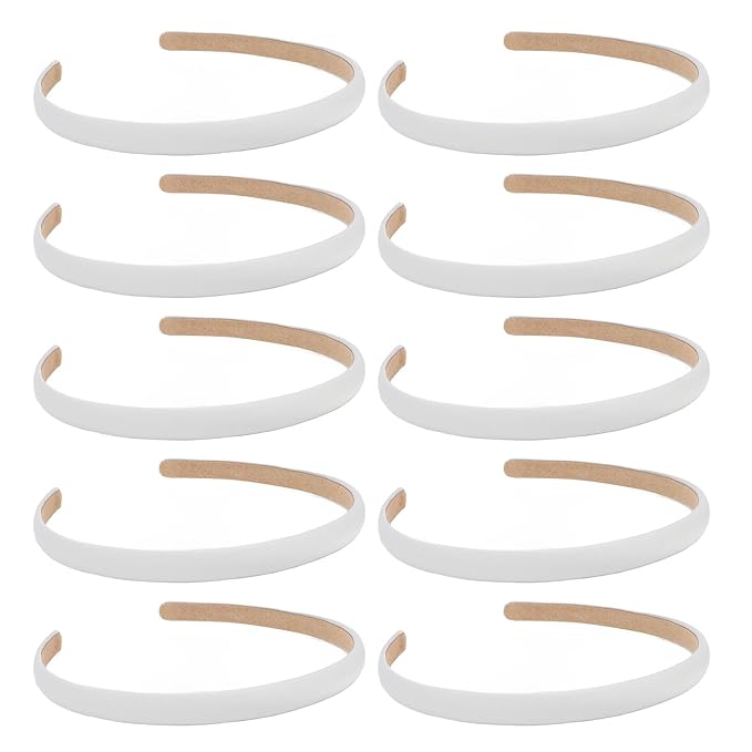 Wecoe White Satin Headbands, 10pcs Non Slip Fashion Hair Bands for Women' Hair - Holiday & DIY Accessories