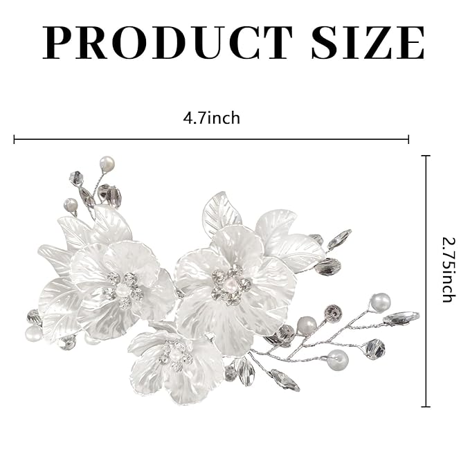 Bride Flower Silver Piece Pearl Hair Clip,Wedding Hair Accessories for Women and Bridesmaids,Silver Pearl Crystal Fancy Clip