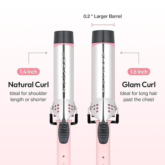 VODANA Professional GlamWave Ceramic Curling Iron, Long-Lasting Natural Curls, Instant Heat, Hair Curler, Curling Wand, Available in USA (1.4 inch, Pink)