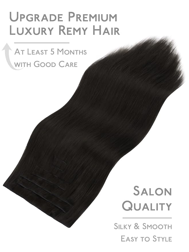 WENNALIFE Genius Seamless Clip in Hair Extensions Real Human 16 inch 120g 7 Pcs Natural Black Hair Extensions Clip Ins Luxury Remy De Cabello Humano Straight Invisible Fuller Reusable