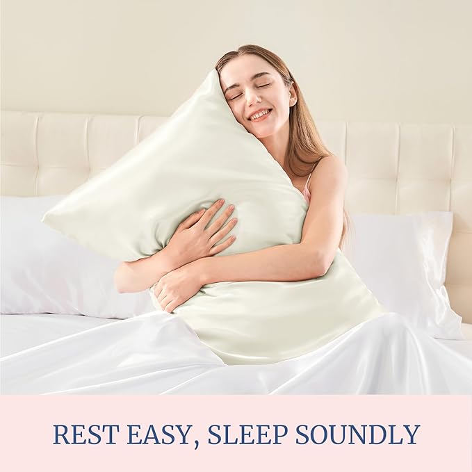BEDELITE Satin Pillowcase for Hair and Skin, Super Soft and Cooling Similar to Silk Pillow Cases 2 Pack with Envelope Closure, Gift for Women Men(20"x30" Queen Size, Ivory)