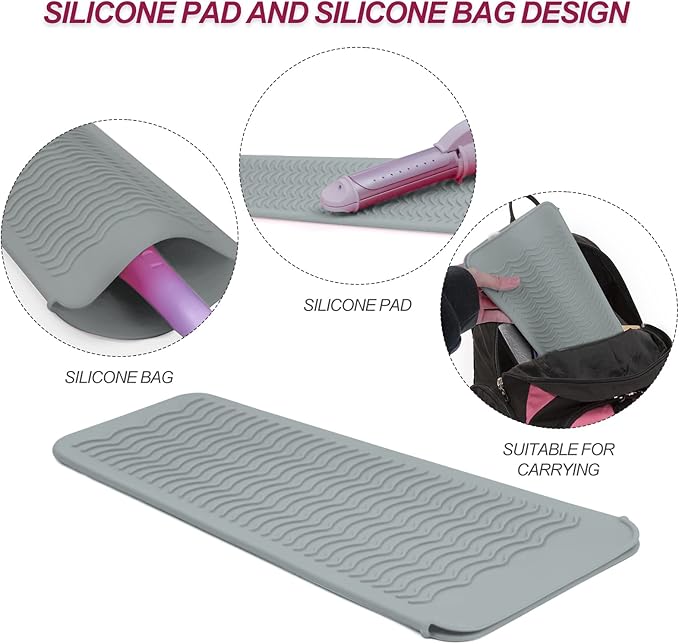 1Pack Silicone Heat Resistant Mat Pouch for Hair Straightener, Curling Iron, Flat Iron and Hot Hair Tools Grey