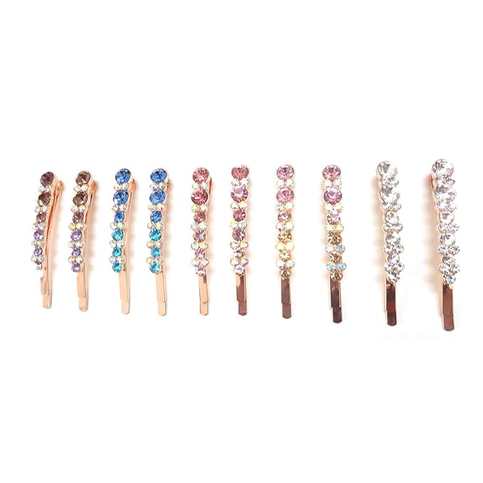 WHITEBRIDGE 10pcs Vintage Colorful Diamond Hair Bobby Pins Metallic Barrettes Hair Clips for Women Girls - Retro Colorful Hairpins Bobby Pins