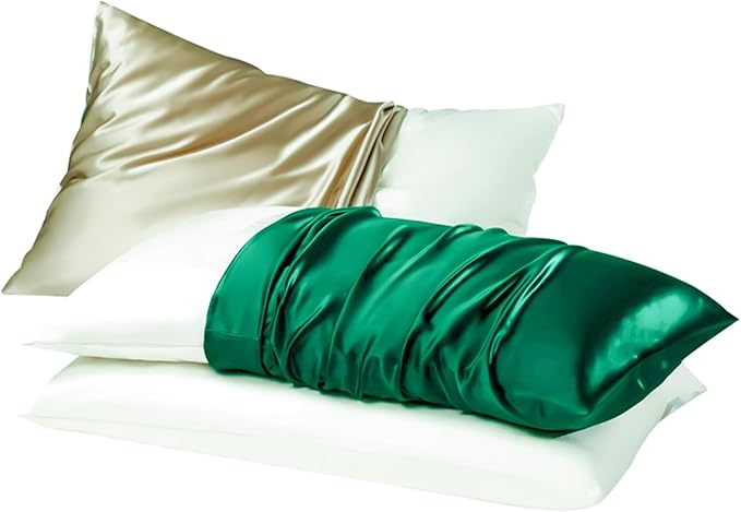 Oeko-TEX Certified Mulberry Silk Pillow Cases Green for Christmas Made in USA, 100% Silk Pillowcase with Zipper, 6A Grade 22 Momme Pure Silk Gift Set, 1 Pcs 20"x30" (Queen, Emerald)