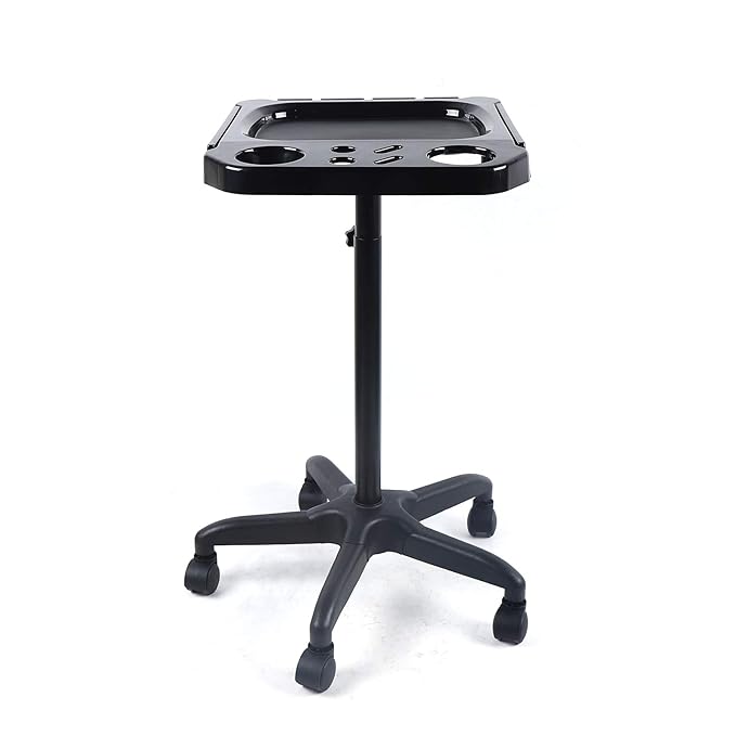Aluminium Salon Instrument Tray, Height Adjustable Trolley Cart Tray Station on Wheels for Salon Tattoo Spa Beauty Service Holder Tool Storage (Black,Style 2)