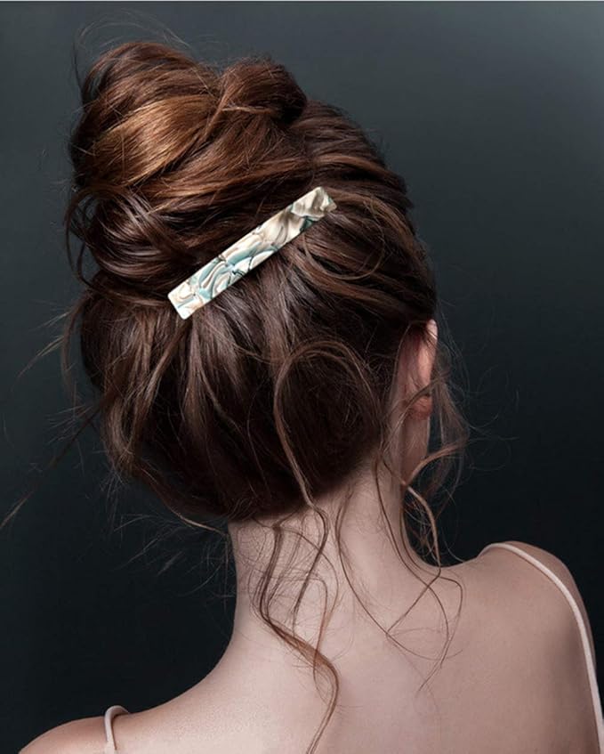 2PCS French Design Hair Barrette Tortoise Shell Celluloid Rectangle Hair Clips for Women