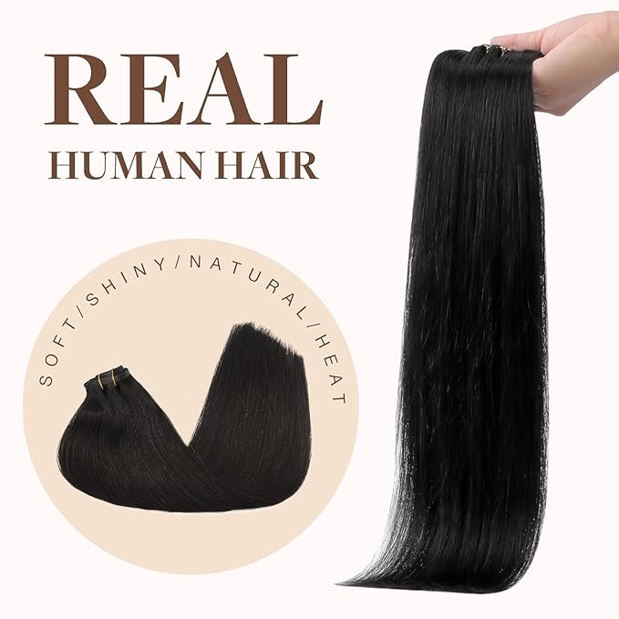 GOO GOO Clip in Hair Extensions Real Human Hair, Remy Human Hair Extensions Clip ins for Women, Natural Human Hair, 24inch 140g 7Pcs, #1B Natural Black