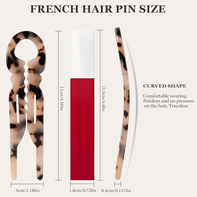 Sunolga 6pcs Prestige French Hair Pins for Women, 4.38" Large, Serrated Anti-Slip Design, Curved Shape for Better Head Fit, Coquette Elegant Hair Accessories for Updos, Chignon, Bun Hairstyles