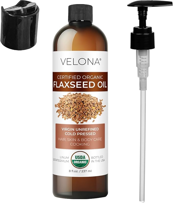 velona USDA Certified Organic Flaxseed Oil - 8 Fl Oz | 100% Pure and Natural Carrier Oil | Unrefined, Cold Pressed |Body, Face & Skin Care | Use Today - Enjoy Results…