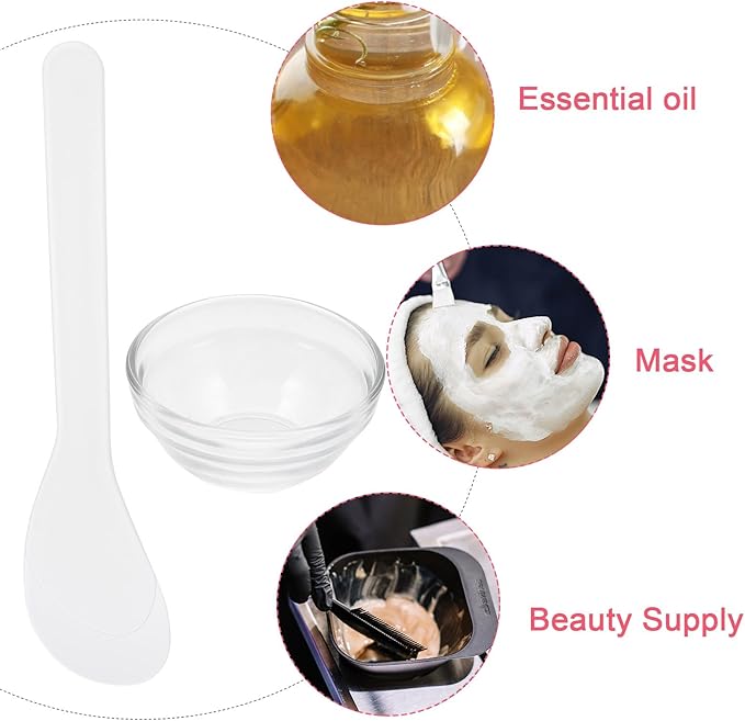 FRCOLOR Facial Mixing Bowls 5Pcs Clear Glass Spa Bowls for Facials with Stick Cosmetic Mask Beauty Supply Tool for Diy Face Mask and Hair Care