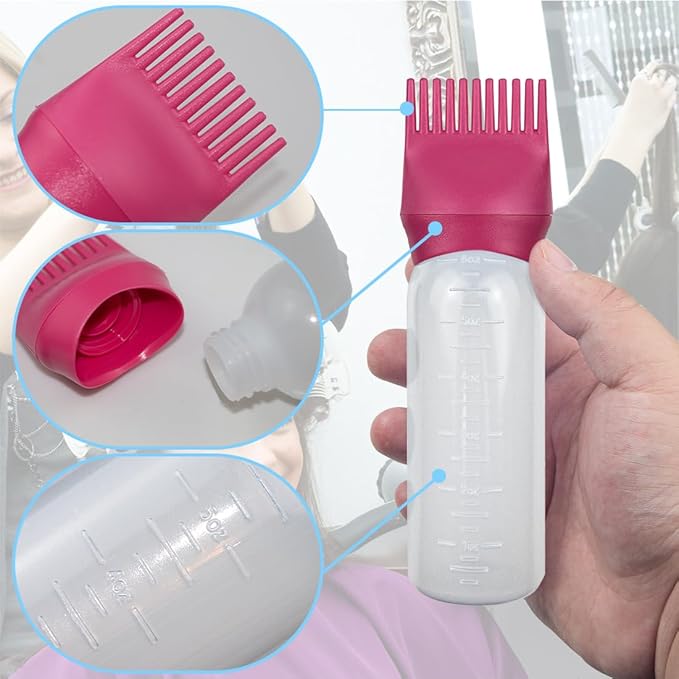 ELANE 4 Pack Root Comb Applicator Bottle, Hair Oiling Applicator for Hair Dye, Shampoos, Salons. (Purple+Red)