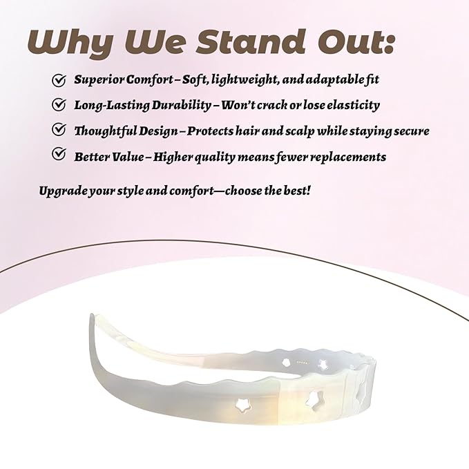 Acetate Hairbands for Women - Non-Slip Thin Headbands with Teeth, Eyewear-Friendly Design, 90s Retro Hair Accessories, No Pressure & No Headache Sunglasses Headband (White Star)