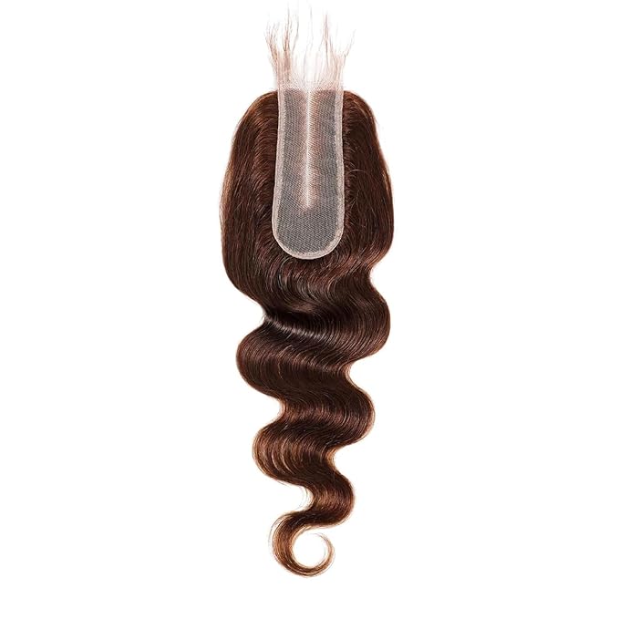 2x6 HD Lace Closure Human Hair Body Wave 4# Chocolate Brown Color Transparent Lace Closure 2x6 Long Deep Middle Part 100% Raw Virgin Human Hair 16 Inch 150% Density