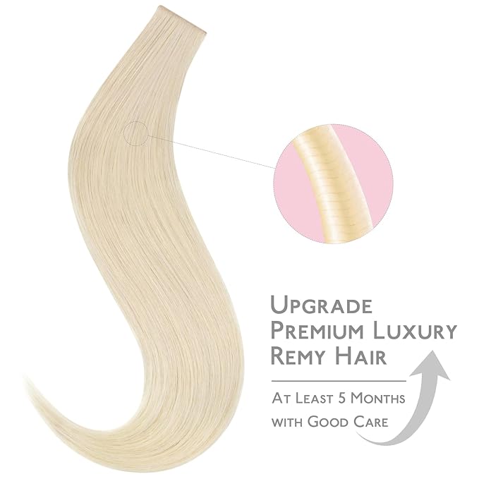 WENNALIFE Invisi Edge Tape in Hair Extensions Human Hair, 14 Inch 25g 10pcs Platinum Blonde Invisible Luxury Remy Hair Extensions Natural Seamless Injected Tape Straight Extensiones De Cabello Humano