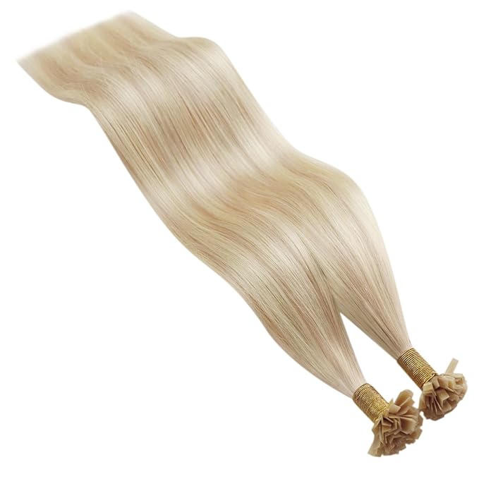YoungSee K Tip Highlight Hair Extensions Highlight Ash Blonde with Bleach Blonde K Tip Hair Extensions Real Human Hair Highlight 16In 1G/S 50G