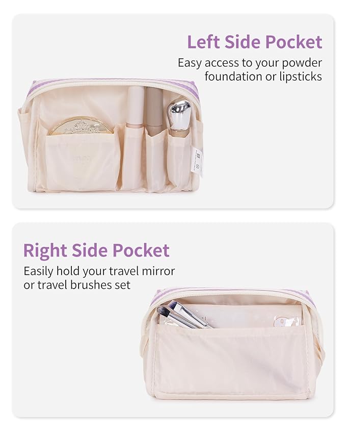 Narwey Small Striped Makeup Bag for Purse Mini Cosmetic Bag Travel Makeup Pouch Zipper Pouch Cute Make up Bags with Compartments for Women Girls (Purple Stripe, Small)