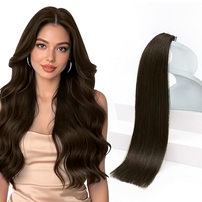 Sunny Hair Tape in Hair Extensions,Dark Brown Tape in Hair Extensions Human Hair Invisible Remy Human Hair Tape in Extensions 22 inch 20Pcs