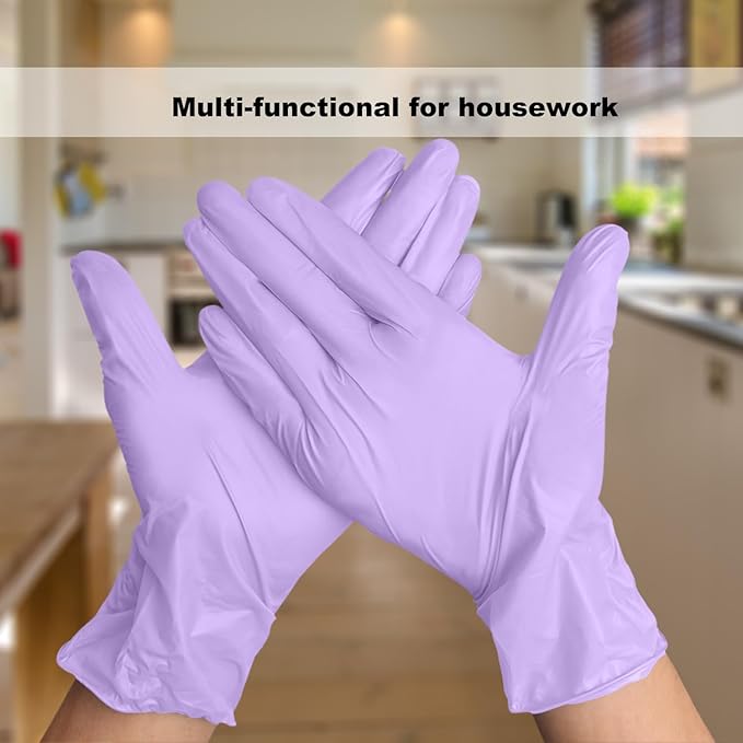Disposable Gloves Medium, Nitrile and Vinyl Blend Material Gloves, Latex Free, 4 Mil 200 Pc Food Grade Glove for Cleaning, Food Prep, Hair Dye, Tattoo, Purple
