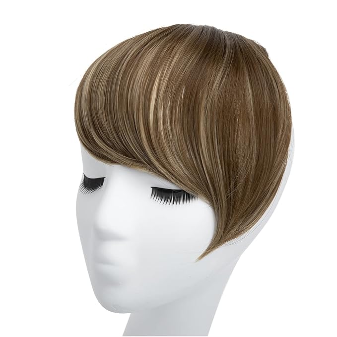 SARLA Straight Side Bangs Extension Clip in Synthetic Hair Pieces for Women Ash Medium Brown/Ash Blonde