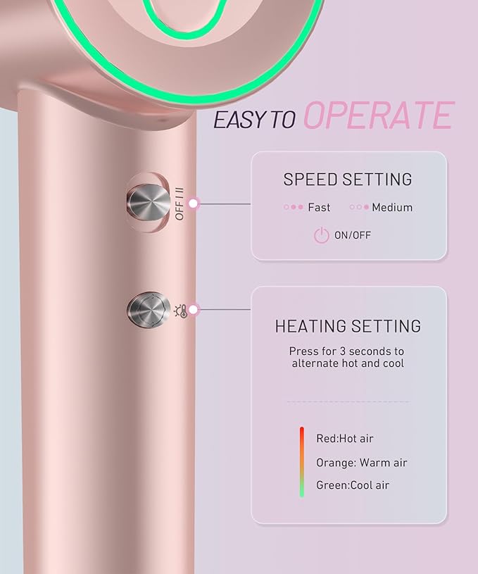 Cosy Companions Hair Dryer - 150000 RPM High-Speed Brushless Motor Negative Ionic Blow Dryer for Fast Drying, Low Noise Thermo-Control Hair Dryer with Diffuser and Nozzle, Gleaming Pink