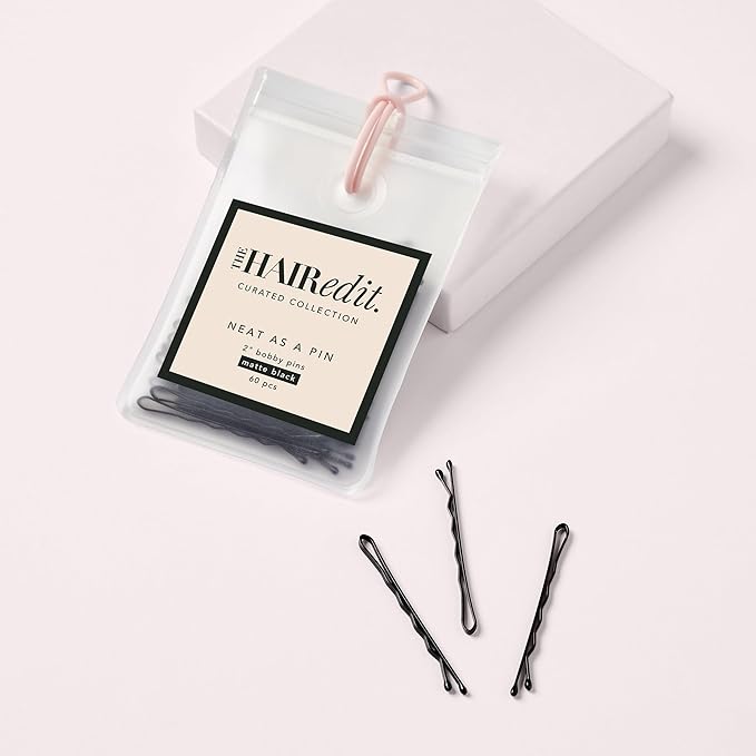 The Hair Edit Neat As a Pin Bobby Pins – Professional Grade 2" Matte Black Hair Pins With Storage Bag, 60 pcs