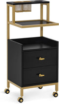 BarberPub Rolling Salon Cart with Storage Drawers, Barber Trolley with Metal Tool Holder & Basket, Beauty Salon Equipment for Hair Stylist 2084 (Black)