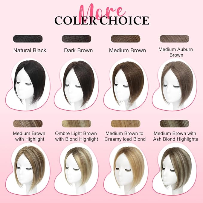 Hair Toppers for Women Real Human Hair Topper for Women with No Bangs Hairpieces Comfortable and Breathable 10 Inch Swiss Base 3D 360°Cover Glue-free and Shedding Free (Natural Black)
