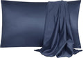 uxcell 2 Pack Silk Satin Pillowcase for Hair and Skin, Cool, Silky, Soft Breathable Pillow Cases King Size 20x36 Inch Sateen Pillowcase Navy with Envelope Closure