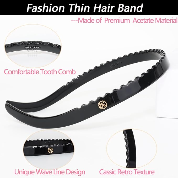 2 Pack Eyewear Headbands No Pressure,No Headache,Comfortable Headbands Hairbands for Womens Sisters Girls Gifts-Black,Amber