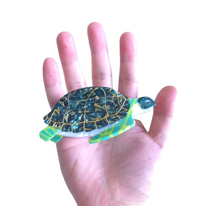 Cute Green Turtle Hair Clip,Funny Acetate Claw Clips for Women