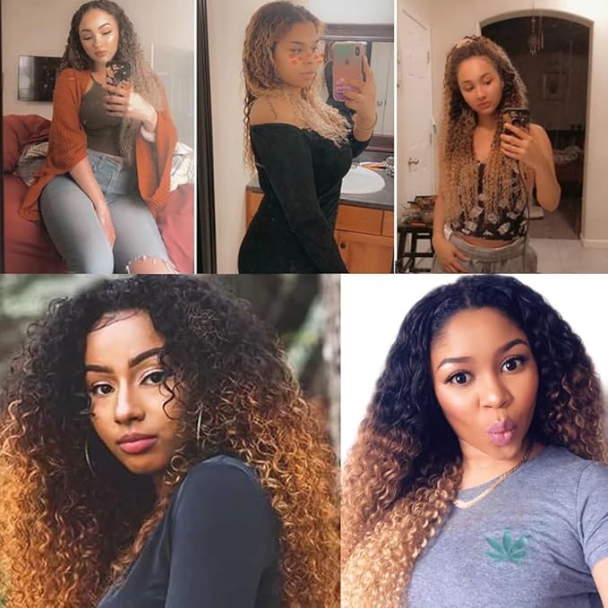 4/27 Deep Wave Bundles Human Hair Honey Blonde Bundle 12 14 16 Inch Brazilian Virgin Remy Hair Extensions Double Weft 3 Tone Brown and Blonde Deep Wave Bundles Hair Weave 300g