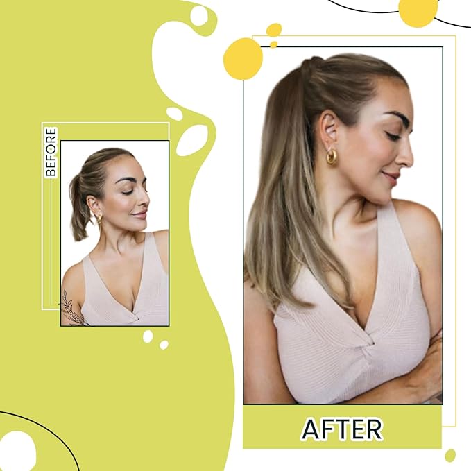 RUNATURE Real Hair Ponytail Extension, Long Human Hair Ponytail for Women, Straight Remy Natural Ponytail Extension, Add Length, 20 Inch 80g #4/27/4 Balayage Brown to Strawberry Blonde