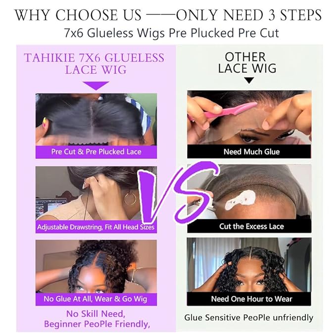 7x6 Burmese Curly Glueless Wigs Human Hair Pre Plucked Pre Cut 250% Density Drawstring Wig Human Hair 7x6 HD Lace Front Wigs Human Hair for Black Women Wear and Go Glueless Wig Natural Color 16inch
