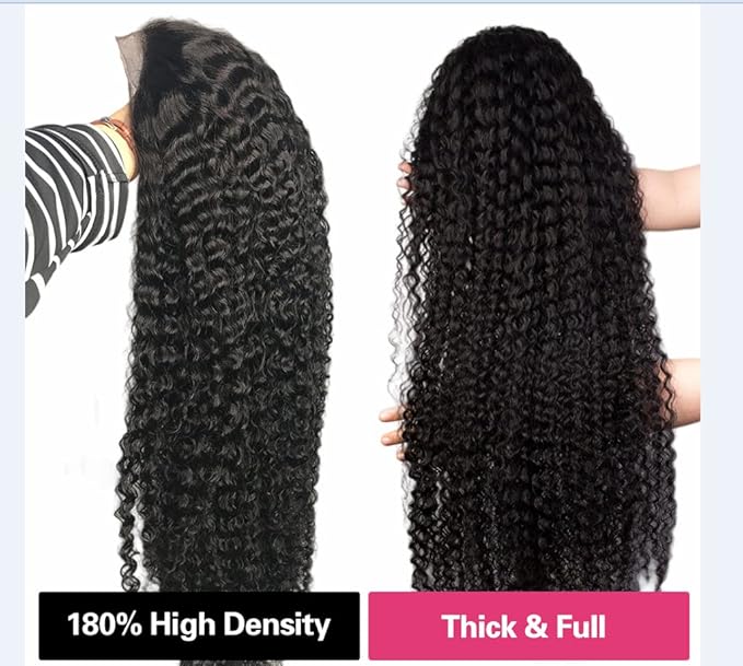 180% Density Deep Wave Lace Front Wigs Human Hair 13x4 Deep Wave Frontal Wig Curly Wigs for Women Pre Plucked with Baby Hair HD Transparent Lace Front Wigs(13x4 deep wave wig,20 Inch)