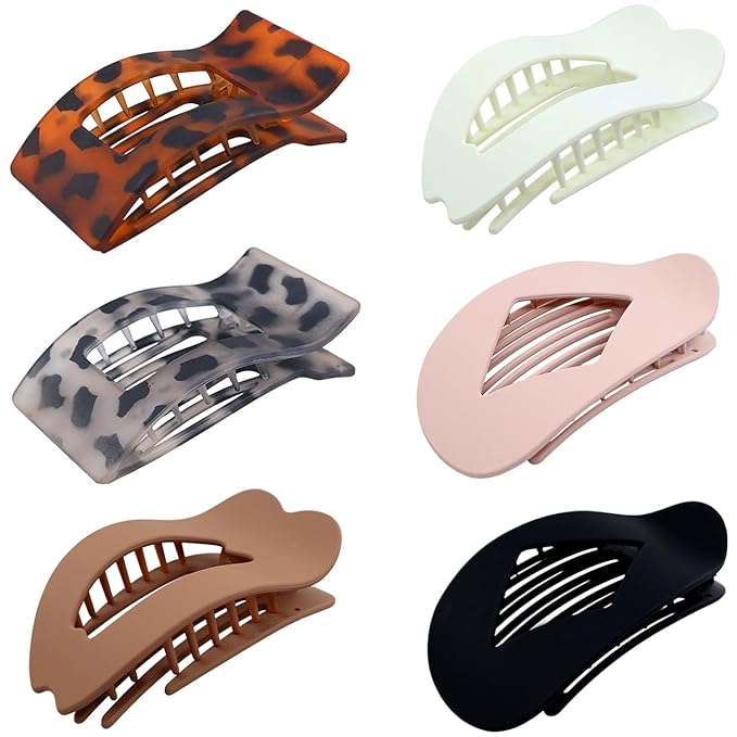 Large Matte Flat Hair Claw Clips for Women, 6 Pcs Non-slip Jaw Clamps, Stylish Matte Hair Accessories for Medium & Thin Hair, Strong Hold Claw Clips for Daily Wear, Shower, Travel