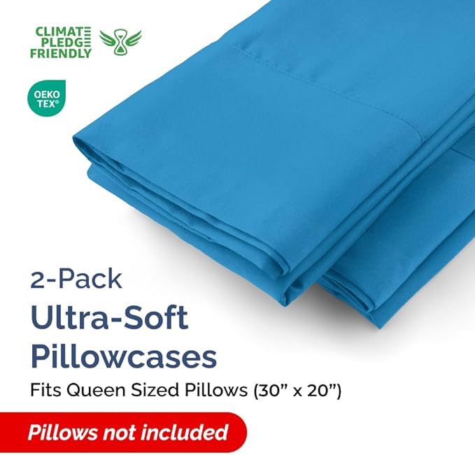 King Pillow Cases - 2 Pack - Super Soft Pillowcase Covers - Envelope Enclosure - Hotel Quality Pillow Protectors - Wrinkle Free, Shrink & Stain Resistant - Machine Washable - 20" x 40" (Denim Blue)