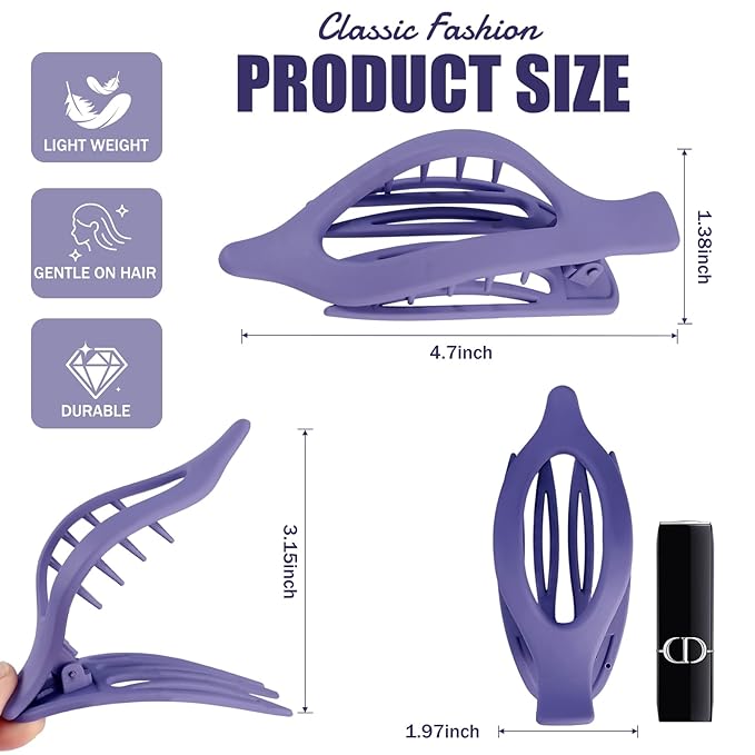 Flat Hair Clips for Women - 6 PCS French Flat Claw Clips Medium Hair Clips for Girls Large Hair Claw Clips for Thick or Thin Hair Strong Hold No Slip Hair Accessories for women (Purple)