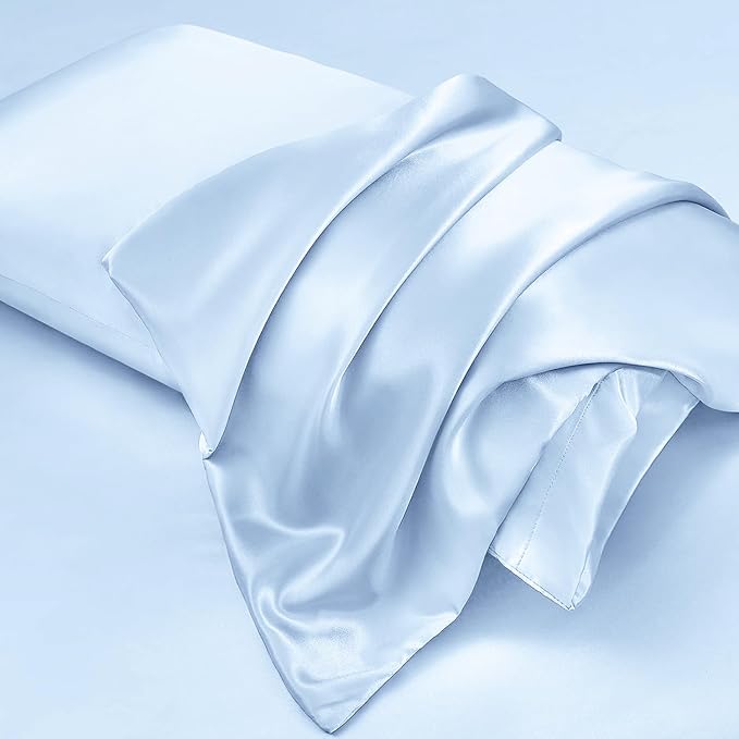 Aormenzy Satin Pillow Cases for Women Queen Size Set of 2, Baby Blue Satin Pillowcase for Hair with Envelope Closure Silky Pillow Covers Wrinkle, Fade Resistant (20x30 Inches)