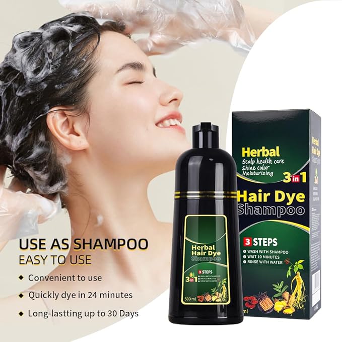 Coffee Hair Dye Shampoo 3 in 1 Herbal Natural Dye Cover Gray, for Women/Men Hair Color for Grey Coverage (Coffee)