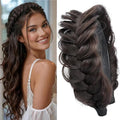 DIGUAN Wide Messy Braided Headband With Teeth Synthetic Hair Plaited Headband High Elasticity Braids Chunky Fishtail Braided Hair Band Hairpiece for Girls Women (Dark Chocolate)