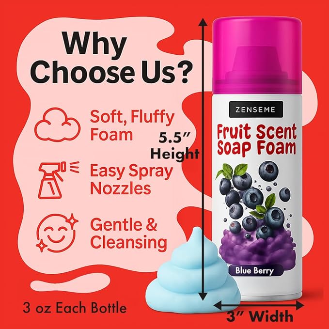 Bath Foam for Kids - 4-Pack Foam Soap for Kids - Soft, Fluffy, Scented Soap - Colorful to Build Fun Bath Art - Easy Spray Nozzles - Cherry, Mango, Blueberry, & Orange -3Oz cans